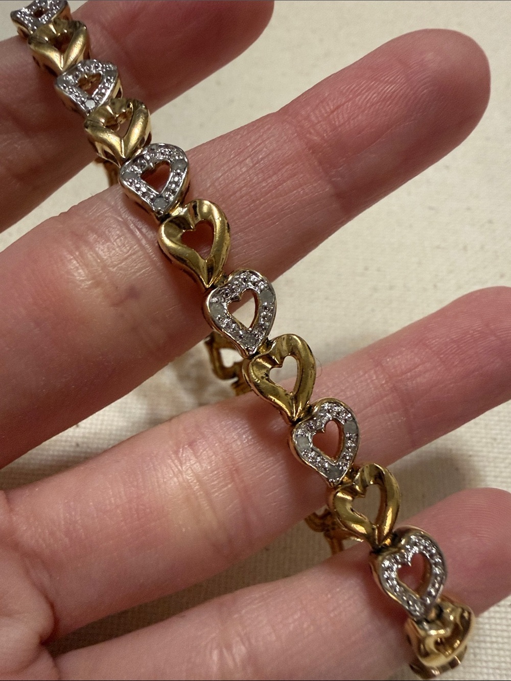 Stunning Sterling Silver 925 Gold & Silver Heart Link Bracelet 8’in
